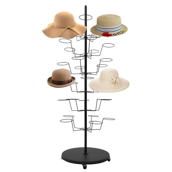 Modern 30 Hats Steel Hat Display Rack with 6-Tier Black Free Standing Display Hat Holder