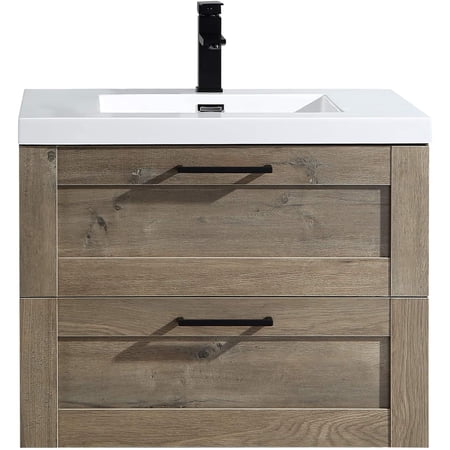 Modern 30 Inch Wall-Hung Cosmo Bathroom Vanity Eve with Sink, Eve Storage Cabinet with Integrated White Countertop and 2 Large Metal Drawers - Assembled Toiletries Storage by Flairwood Decors