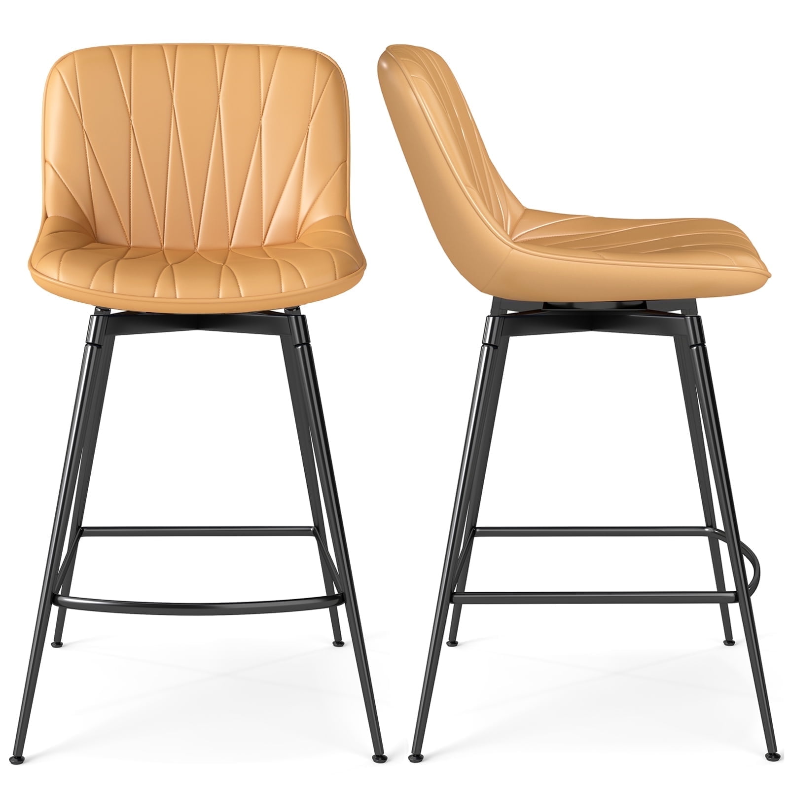 TAVR Modern 30" Swivel Bar Stools Set of 2 with Back & Footrest, Upholstered Counter Height Bar Chairs for Kitchen Island, PU Leather in Brown