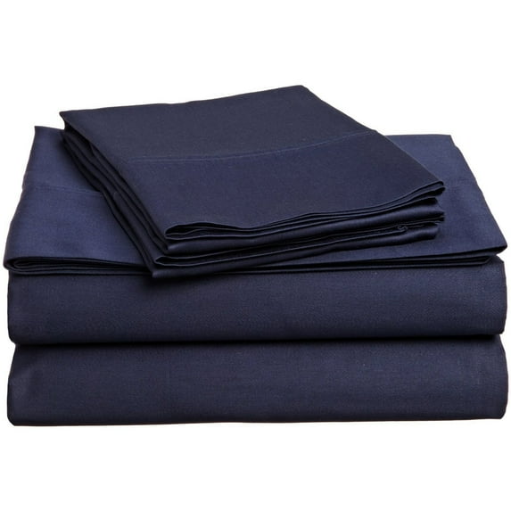 Modern 300-Thread Count Durable Long-Staple Cotton Solid Casual Deep Pocket Sheet Set, King, Navy Blue by Blue Nile Mills