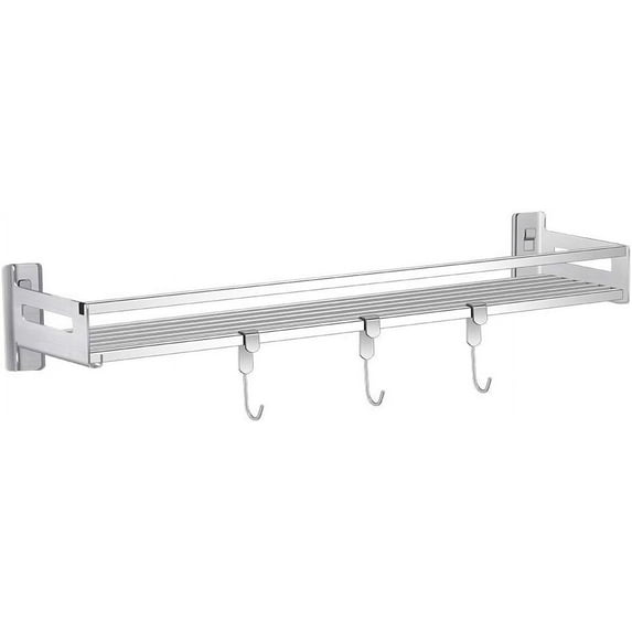 Modern 304 Stainless Steel Chrome Bathroom Towel Rack Shelf with 3 Hooks