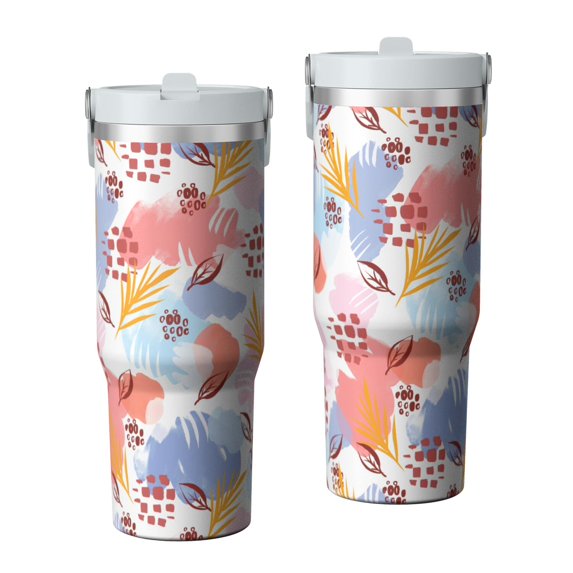 Modern 30oz Handheld Travel Tumbler with Handle – Double Wall Stainless Steel Insulated Cup, Flip Straw Lid, Leak-Proof & BPA-Free for Hot and Cold Drinks – Durable Coffee & Juice Mug White