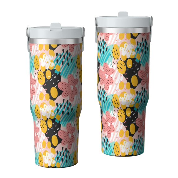 Modern 30oz Handheld Travel Tumbler with Handle – Double Wall Stainless Steel Insulated Cup, Flip Straw Lid, Leak-Proof & BPA-Free for Hot and Cold Drinks – Durable Coffee & Juice Mug White