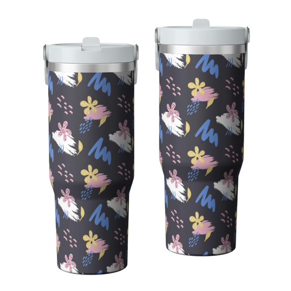 Modern 30oz Handheld Travel Tumbler with Handle – Double Wall Stainless Steel Insulated Cup, Flip Straw Lid, Leak-Proof & BPA-Free for Hot and Cold Drinks – Durable Coffee & Juice Mug White