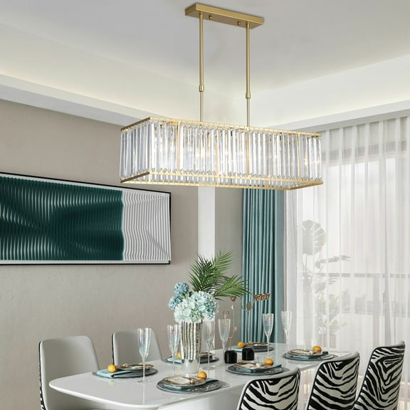 Modern 33.5" Rectangular Crystal Chandelier Pendant Lamp Ceiling-Light Fixture for Kitchens, Hallways, Living Rooms, Bedroom