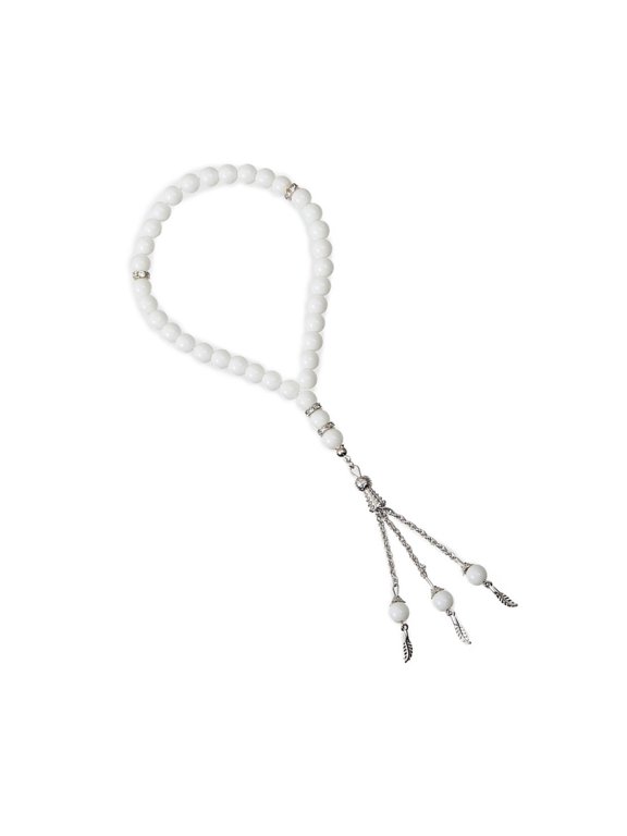 Modern 33-Bead Glass Necklace, 8mm Simulated Agate Finish Shatterproof Jewelry for Work & Evening Event