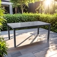 thumbnail image 1 of Modern 35.5"x67" Rectangular Outdoor Patio Dining Table with Post-Leg Design, Rust-Free & Weather-Resistant, Adjustable Foot Pads, Umbrella Hole with Matching Cover, Ember Black Finish, Durable, 1 of 5