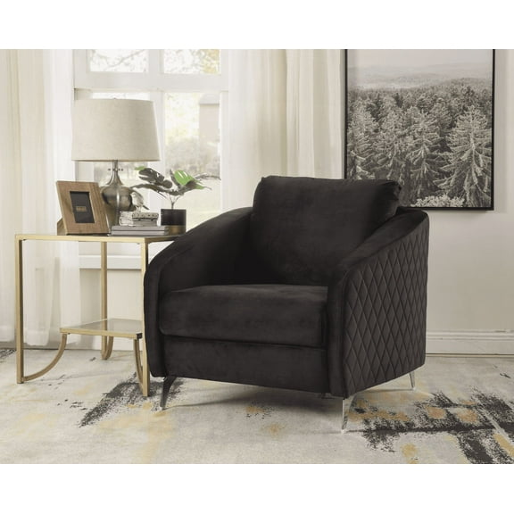 Modern 36" Black Velvet Armchair - 1-Piece with Solid Wood Frame & Non-Slip Pads