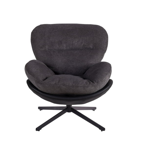 GDF Studio Modern 360° Chenille Swivel Chair with Faux Leather & Metal Base, Dark Gray
