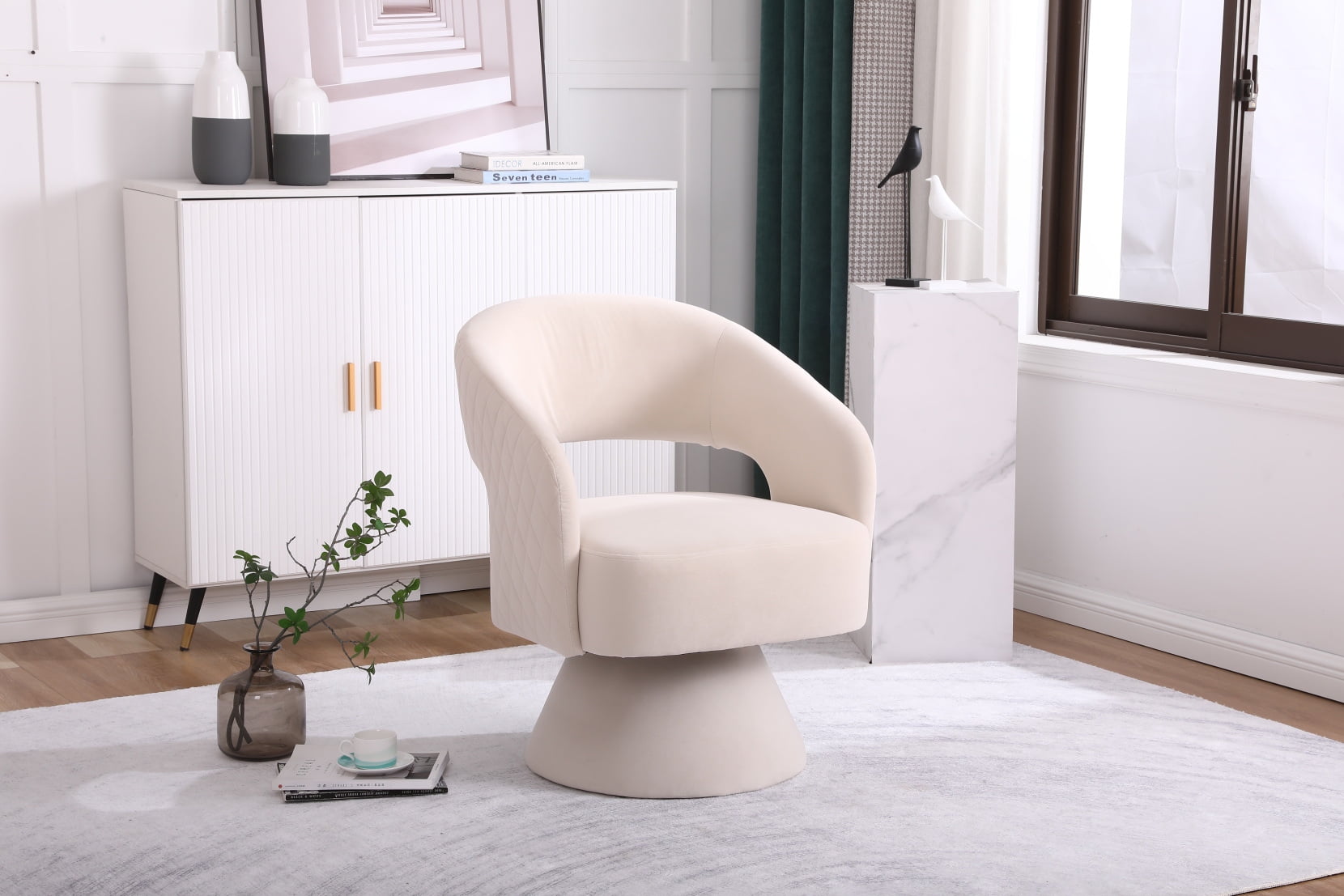 Modern 360 Degree Swivel Accent Armchair, Comfy Velvet Barrel Chair ...