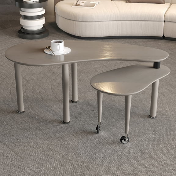 Modern 360°Rotatable Cocktail Table with Solid Rubber Wood Legs,Multi Use Coffee Table with Sintered Stone Top,Elegant Side Table with Smooth Edge,for Living Room,Bedroom,Balcony,Dark Brown