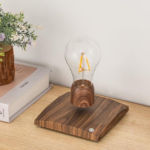 Modern 360 Rotating Magnetic Levitating LED Bulb Lamp, Irregular Wooden ABS Base, Cool Ambient Night Light, Unique Tech Gift for Birthday & Christmas.