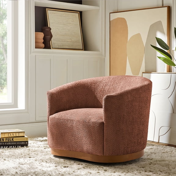 Modern 360° Swivel Accent Chair with Chenille Upholstery and Solid Wood Legsfor Living Room, Bedroom, Reading Corner, No Assembly, Rust