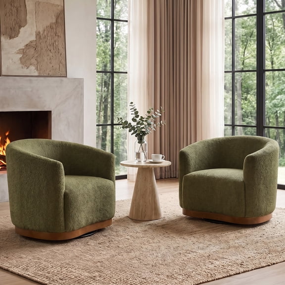 Modern 360 Swivel Accent Chairs Set of 2 with Chenille Upholstery and Solid Wood Legsfor Living Room, Bedroom, Reading Corner, No Assembly, Moss