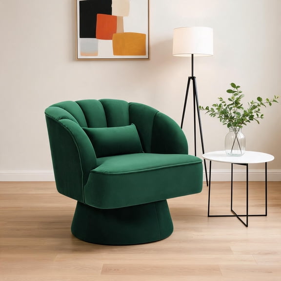 Modern 360° Swivel Barrel Accent Chair - Velvet Upholstered Round Armchair - Striped Backrest, Ultra-Soft Cushion, Stuffed Velvet Design for Living Room, Bedroom