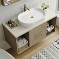 thumbnail image 1 of Modern 38.2" Wall-Mounted Bathroom Vanity with Oval Ceramic Sink, Floating Design, Multi-Layer Solid Wood Cabinet, Soft-Close Drawers & Open Shelves – Ideal for Small Bathrooms, 1 of 9