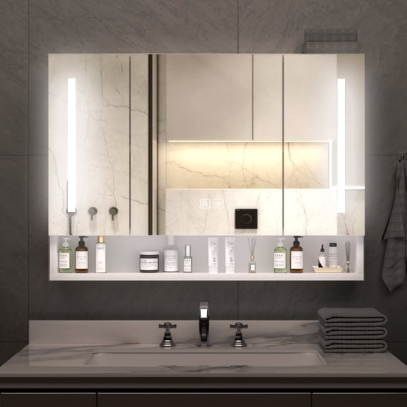 Modern 39x28 inches bathroom cabinets, medicine cabinets with mirrors and LED lights, bathroom storage cabinet with multilevel storage compartments