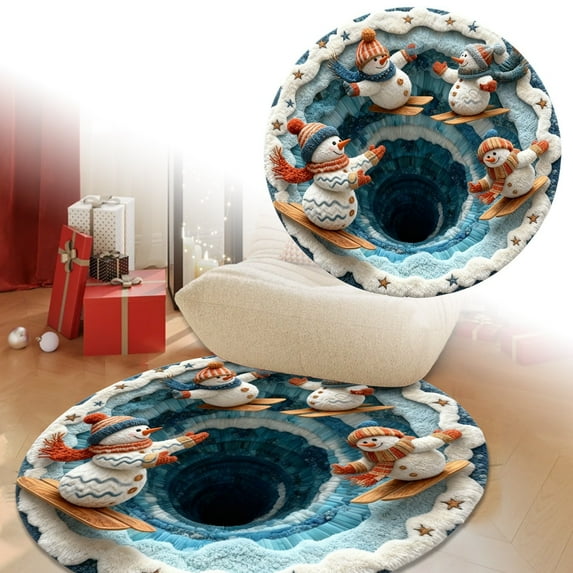 Modern 3D Printed Circular Welcome Carpet for Indoor and Outdoor Home with Festive Design