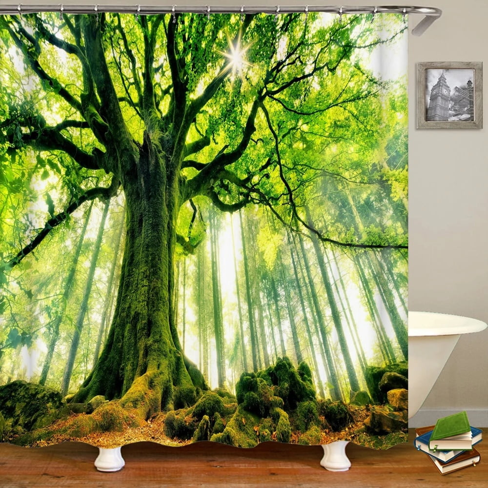 Modern 3D Printing Forest Shower Curtain Green Plant Tree Landscape ...