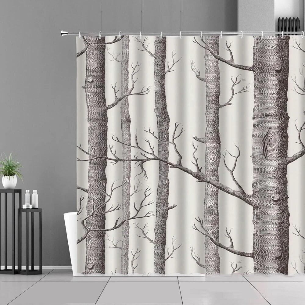 Modern 3D Printing Hand Painted Shower Curtain Green Plant Tree ...