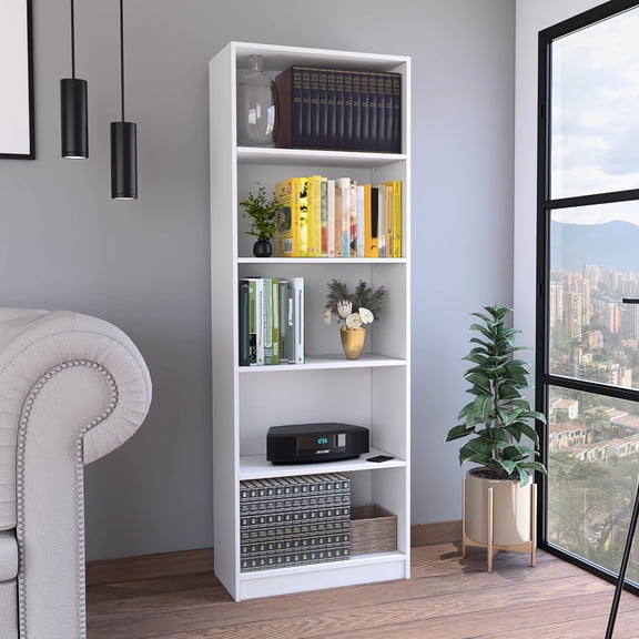 Modern 4 Bookcase, White - Enhance Your Storage And Display Options Spacious Bookcase Maximize Space