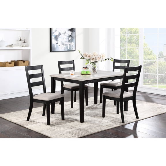 Modern 4 Dining Table And Chair - Black Wooden Top With Extra Comfortable Chairs Rectangular Finish Upholstered