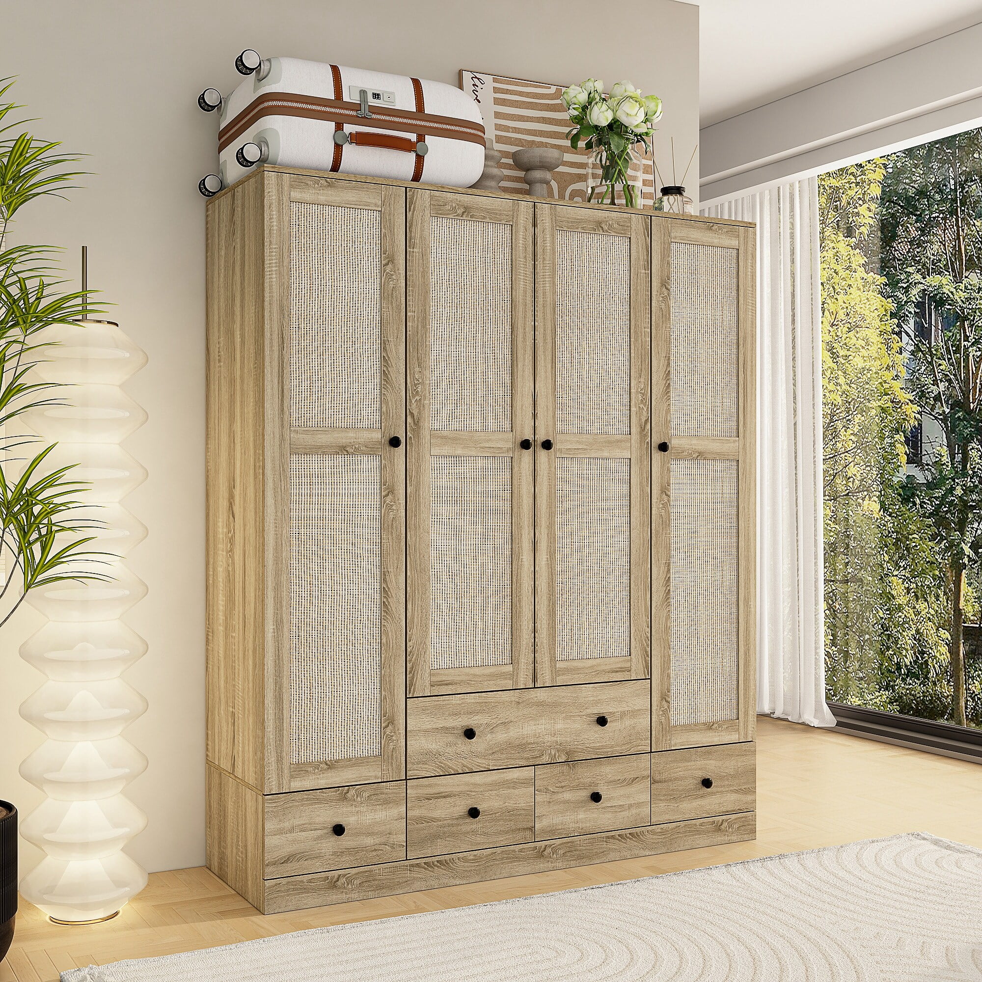 Kerrogee Modern 4-Door Wood Bedroom Armoire in White Closet Cabinet Wardrobe Wood-70.5"x59.1"