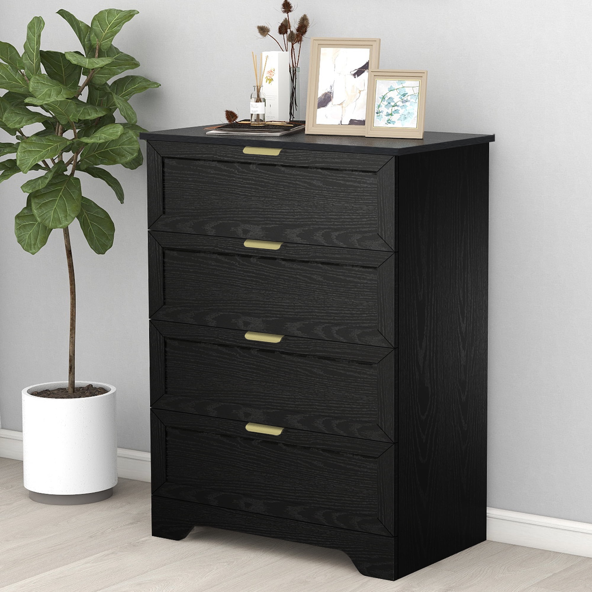Modern 4 Drawer Dresser, 37inch Tall Dresser Chest With Large Drawer