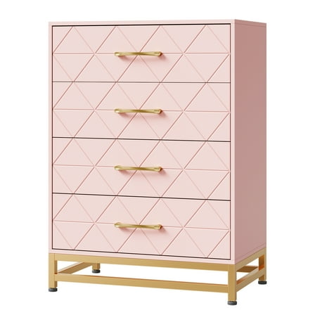 Modern 4 Drawer Dresser for Bedroom, Wood Chest with Gold Metal Handles & Sturdy Frame, Storage Cabinet for Closet, Hallway, Living Room