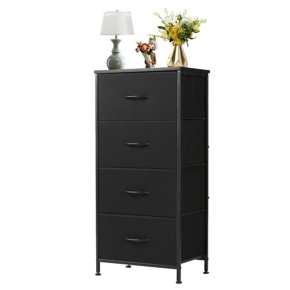 Modern 4 Drawer Fabric Dresser, Chest of Drawer Organizer Storage Cabinet for Bedroom Clothes Closet, Entryway,Black