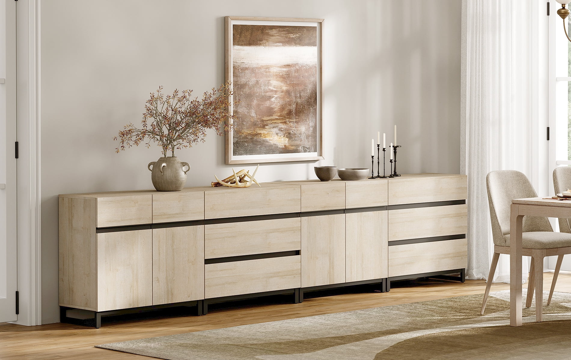 Modern 4-In-1 Multifunctional Sideboard Buffet with Adjustable Shelves and 6 Drawers for Living Room,Dining Room,Beige