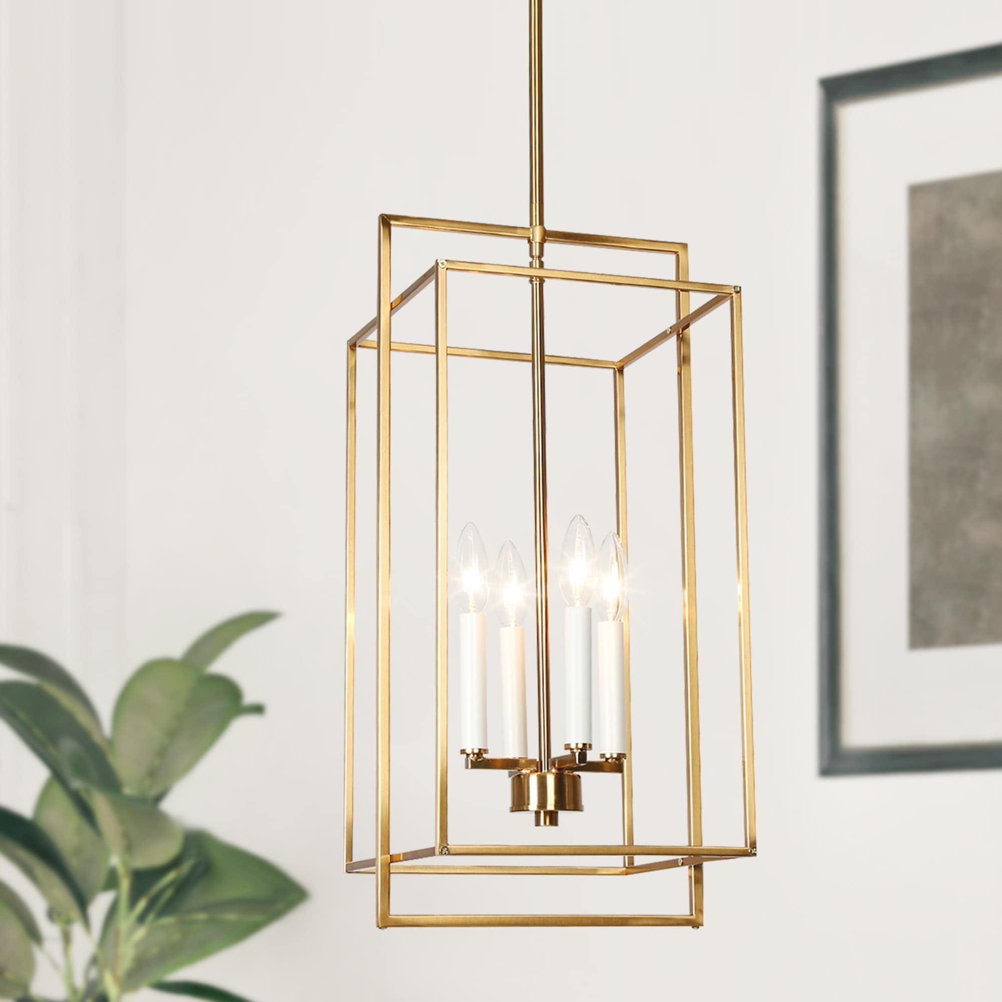 Adjustable Gold Geometric Iron 4-Light Chandelier Pendant