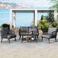 thumbnail image 1 of Modern 4 Outdoor Patio Furniture, Metal Chairs With Woven Rope Back, Thick Cushions & Coffee Table, For Garden Poolside, Grey Black , , Table Garden, Style, 1 of 6