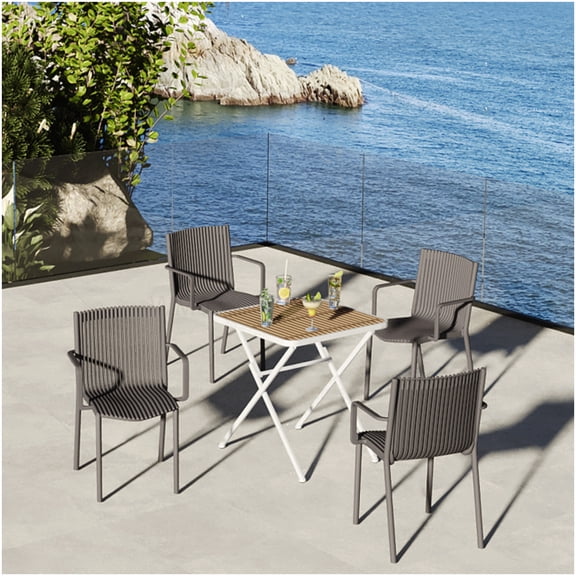 Modern 4-PC Stackable Chair and Table Set for Patio, Garden, Indoor, Outdoor | All-Weather PP Plastic & Metal Frame | Ergonomic Foldable Design