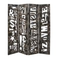 thumbnail image 1 of Modern 4 Panel Foldable Screen with Graffiti Print, Gray and White - Saltoro Sherpi, 1 of 3