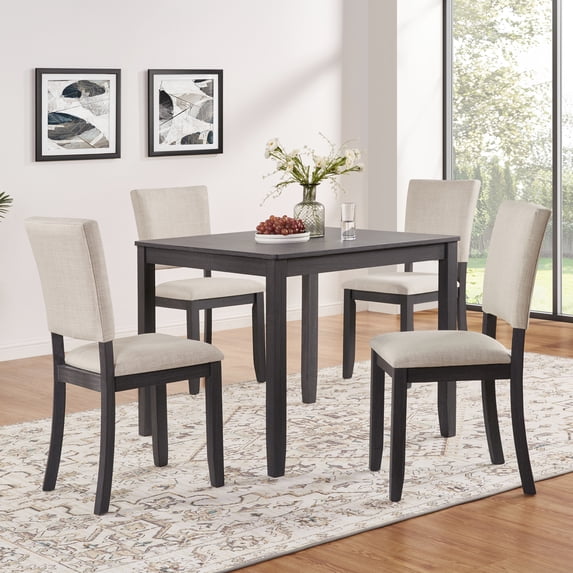 Modern 4-Person Dining Set with 4 Chairs, 5-Piece Wooden Set, for Living Room, Kitchen, Dining Room, Antique Black + Beige