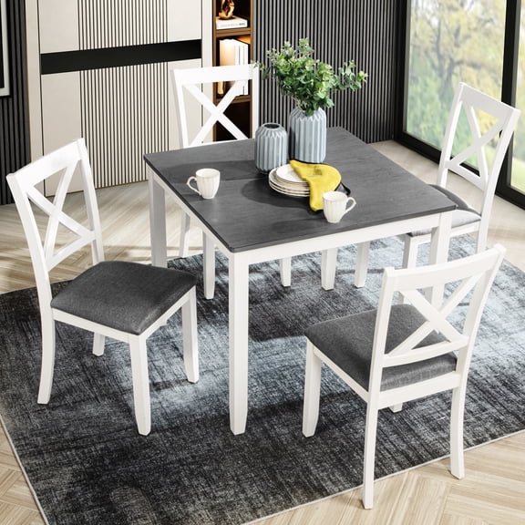 Modern 4-Person Square Dining Table Set | Matches Any Home Decoration | Tabletop is Waterproof and Easy to Clean | X-Shaped Backrest for Comfort