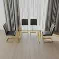 thumbnail image 1 of Modern 4-Person Tempered Glass Dining Table Set with Gold Plated Legs & PU Armless Chairs, Scratch-Resistant Heat-Proof Top, Space-Saving Design for Apartments, 1 of 9