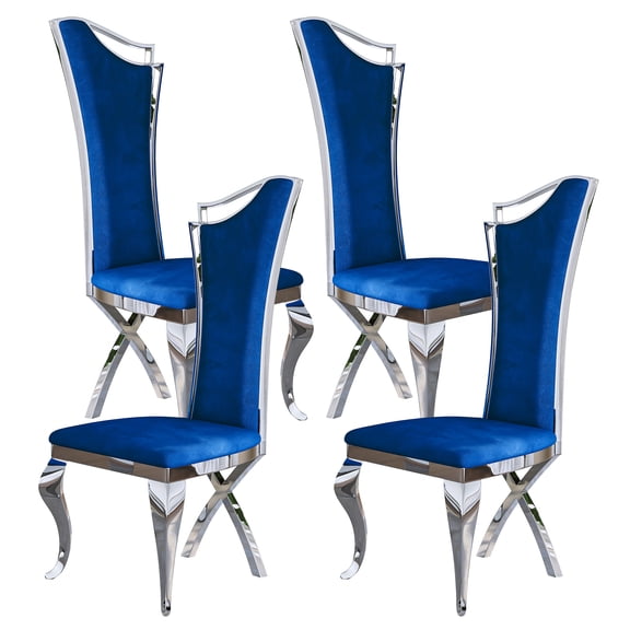 Modern 4-Piece Dining Chair Set, Polished Stainless Steel Frame with Streamlined Backrest, PU Leather Cushioned Seat, Stylish and Comfortable for Dining Room or Living Room