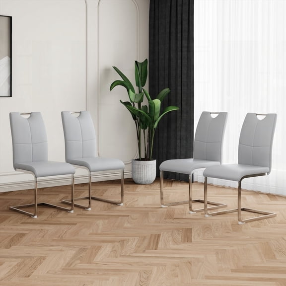 Modern 4-Piece Dining Chairs with Chrome Metal Legs and Faux Leather Seats - Ideal for Kitchen, Living, Bedroom