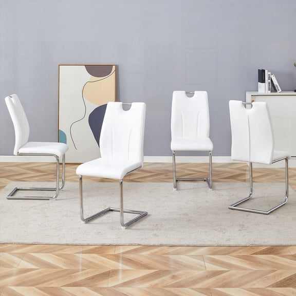 Modern 4-Piece Dining Chairs with Faux Leather & Chrome Legs - Perfect for Home