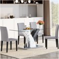 thumbnail image 1 of Modern 4-Piece Dining Set with Tempered Glass Table & Light Gray Fabric Chairs, Kitchen Table and Chair Set for 4, 1 of 10