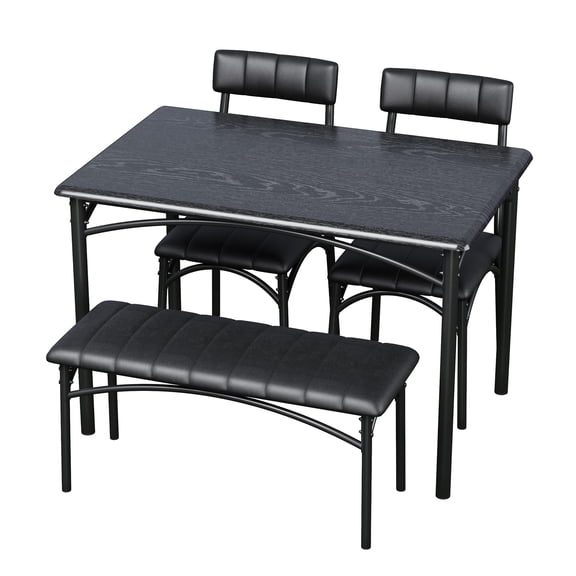 Modern 4-Piece Kitchen Table Set with Upholstered Bench | Compact Dining Furniture for 4 | Ideal for Small Spaces, Apartments, Dinners, & Breakfast