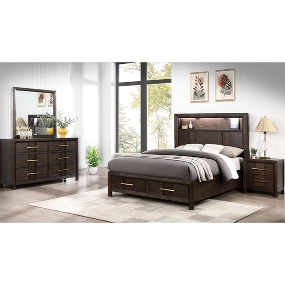Modern 4-Piece Queen Bedroom Set | Bluetooth Audio, USB Charging in Bedroom Bed | Crafted from Solid Wood for Quality | Solves Problem of Outdated Bedroom Furniture
