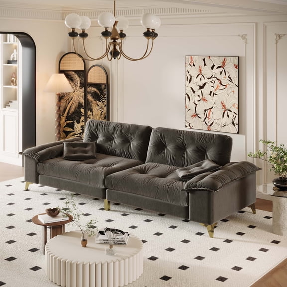 Modern 4-Seat Cloud Sofa with Removable Armrests, Chenille Upholstered Couch with Tufted Design and Metal Legs, 1000 lbs Capacity for Living Room, Apartment, Office, Dark Grey