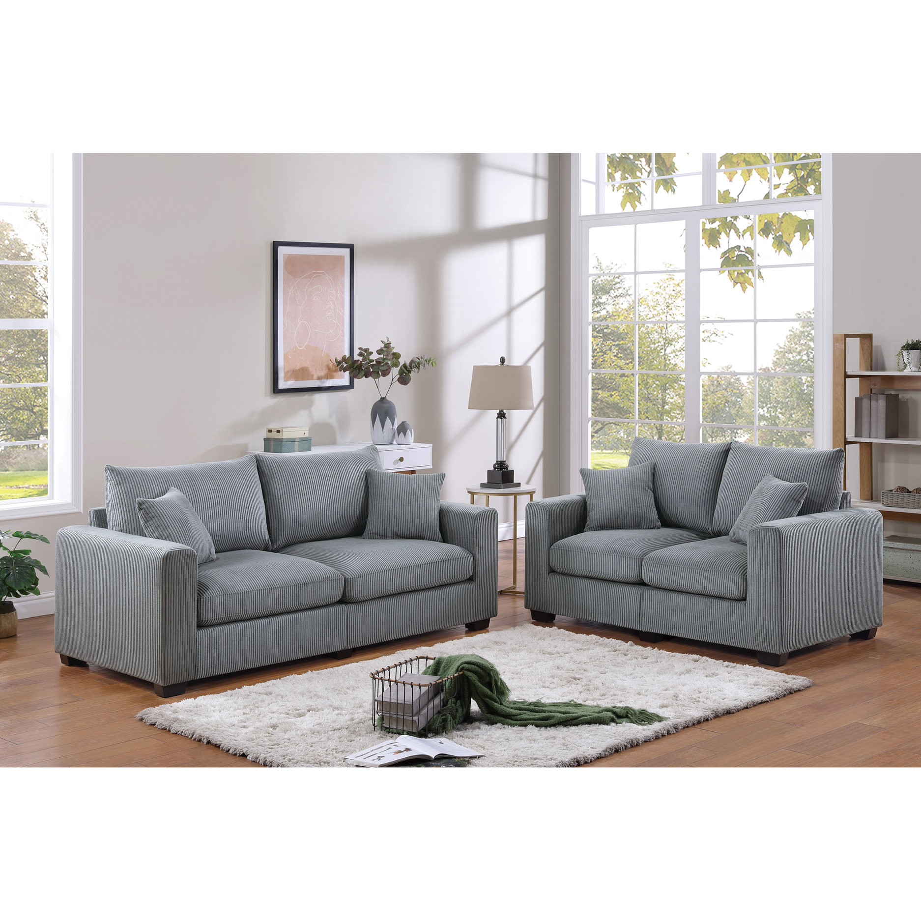 Modern 4 - Seat Sofa and Loveseat Set in Corduroy for Primary Living ...