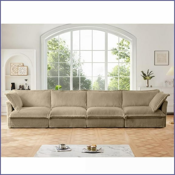 Modern 4-Seater Extra Deep Living Room Sofa with Removable Cover | Corduroy | Tight Back | Flared Arms