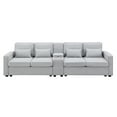 thumbnail image 1 of Modern 4 Seater Large Sofa with Console, Linen Fabric Upholstered Couch with USB Charging Ports Cup Holders for Living Room Office, 1 of 18