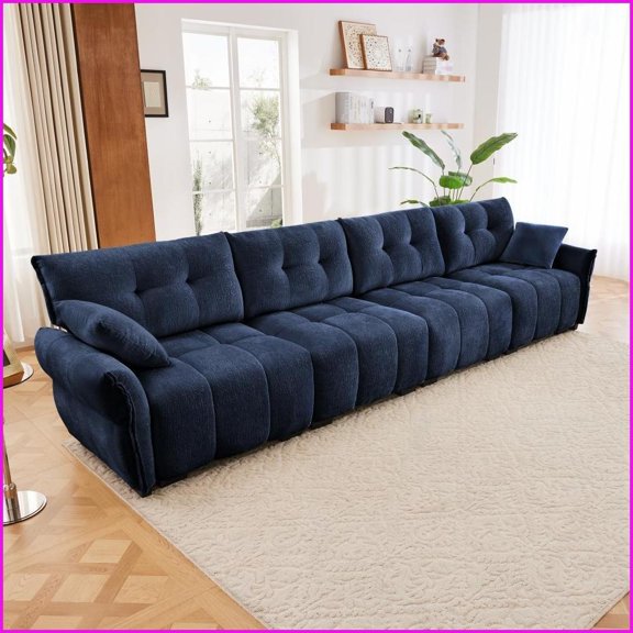 Modern 4-Seater Premium Chenille Sofa Blue | Solid Wood Frame | Versatile for Living Rooms, Offices & Lounges