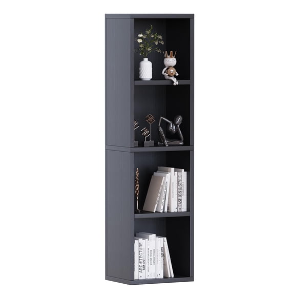 Modern 4 Tier Open Bookcase Bookshelf, Floor Standing Storage Shelf for Home Office Living Room Bedroom, Wooden Cube Organizer for Books Decor Plants, Black